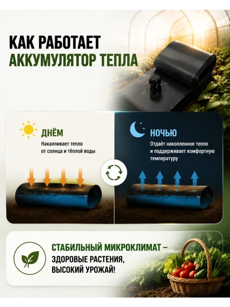 Аккумулятор тепла для теплицы Солнышко черный 0,2х4 м со штуцером 2 шт Благодатное земледелие